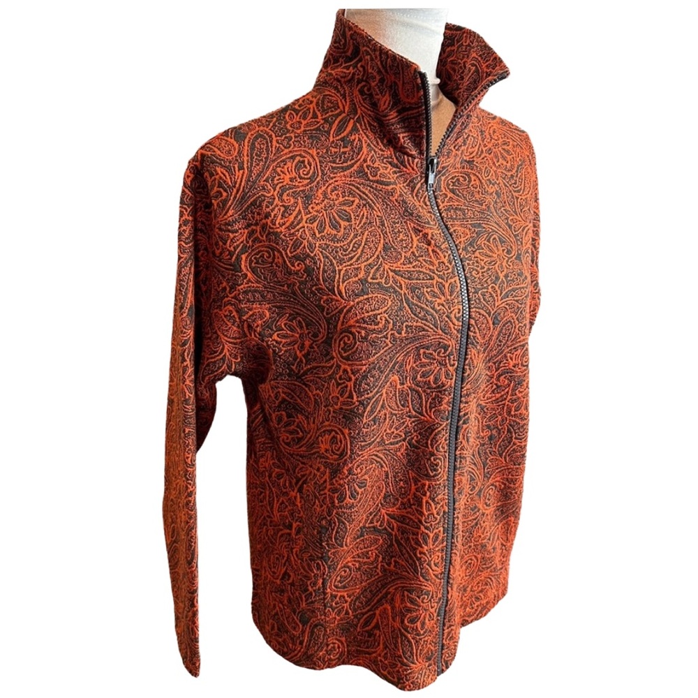 Euro Joy Paris Elegant Orange Paisley Full Zip Jacket‎ M